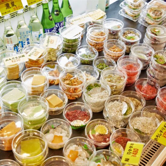 One of the shops with local culinary in Hirome Market, in Kochi city.