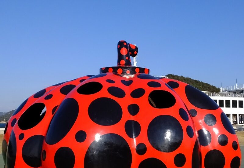 Naoshima Red Pumpkin by Yayoi Kusama at the port